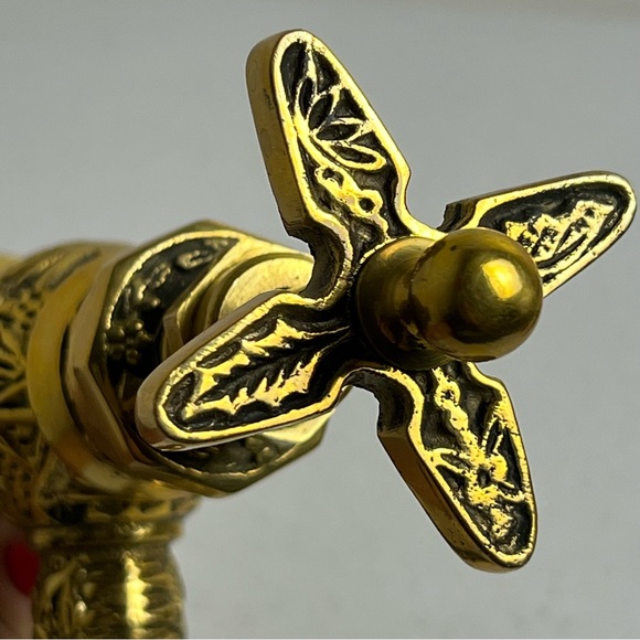 VTG Pair Embroidered Brass Decorative Ornate Separate Hot Cold Sink Faucets - Picture 10 of 16